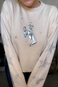 Metallic Bucking Horse Burnout Crewneck