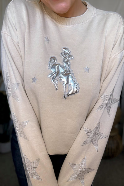 Metallic Bucking Horse Burnout Crewneck