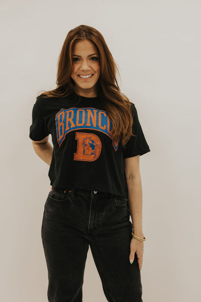 Denver Broncos Blitz Mock Neck Crop Tee