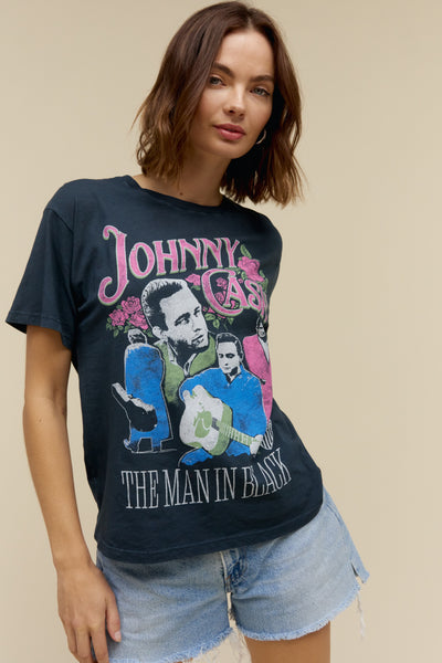 Johnny Cash A Man Comes Around Boyfriend Tee in Vintage Black