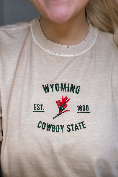 Embroidered Boyfriend Tee - The Cowboy State in Sand *2 LEFT*