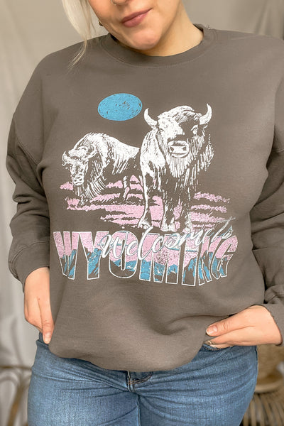Welcome to Wyoming Thrifted Sweatshirt *Charcoal*