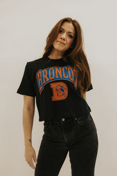 Denver Broncos Blitz Mock Neck Crop Tee