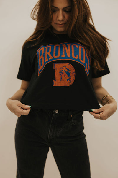 Denver Broncos Blitz Mock Neck Crop Tee