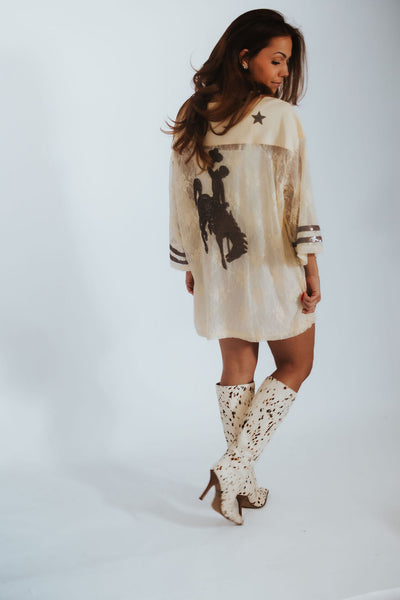 Pokes 4 Ever Lace Jersey – Raw Edge V-Neck - RUBY WYLD