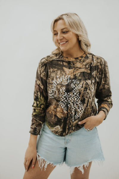 Wavy Checkered Bucking Horse Tee - VINTAGE Camo - RUBY WYLD