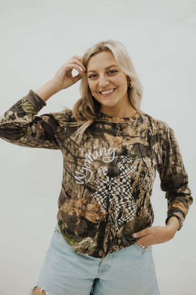 Wavy Checkered Bucking Horse Tee - VINTAGE Camo - RUBY WYLD