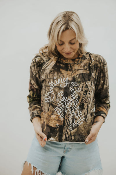 Wavy Checkered Bucking Horse Tee - VINTAGE Camo - RUBY WYLD