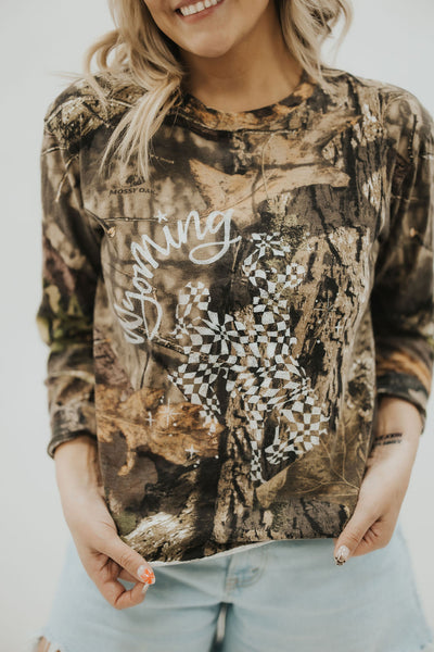 Wavy Checkered Bucking Horse Tee - VINTAGE Camo - RUBY WYLD
