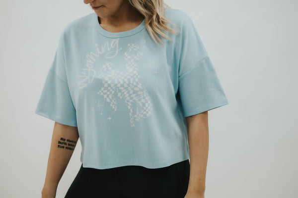 Wavy Checkered Bucking Horse Tee - Blue