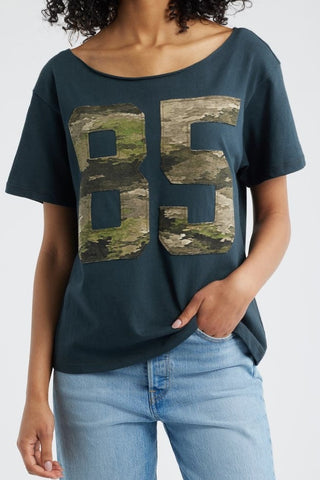 Camo Applique Off The Shoulder Tee