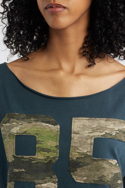 Camo Applique Off The Shoulder Tee