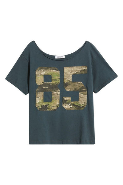 Camo Applique Off The Shoulder Tee