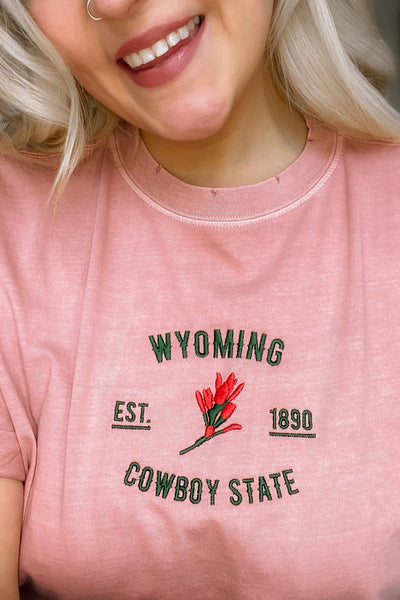 Embroidered Boyfriend Tee - The Cowboy State in Dusty Pink *2 LEFT*