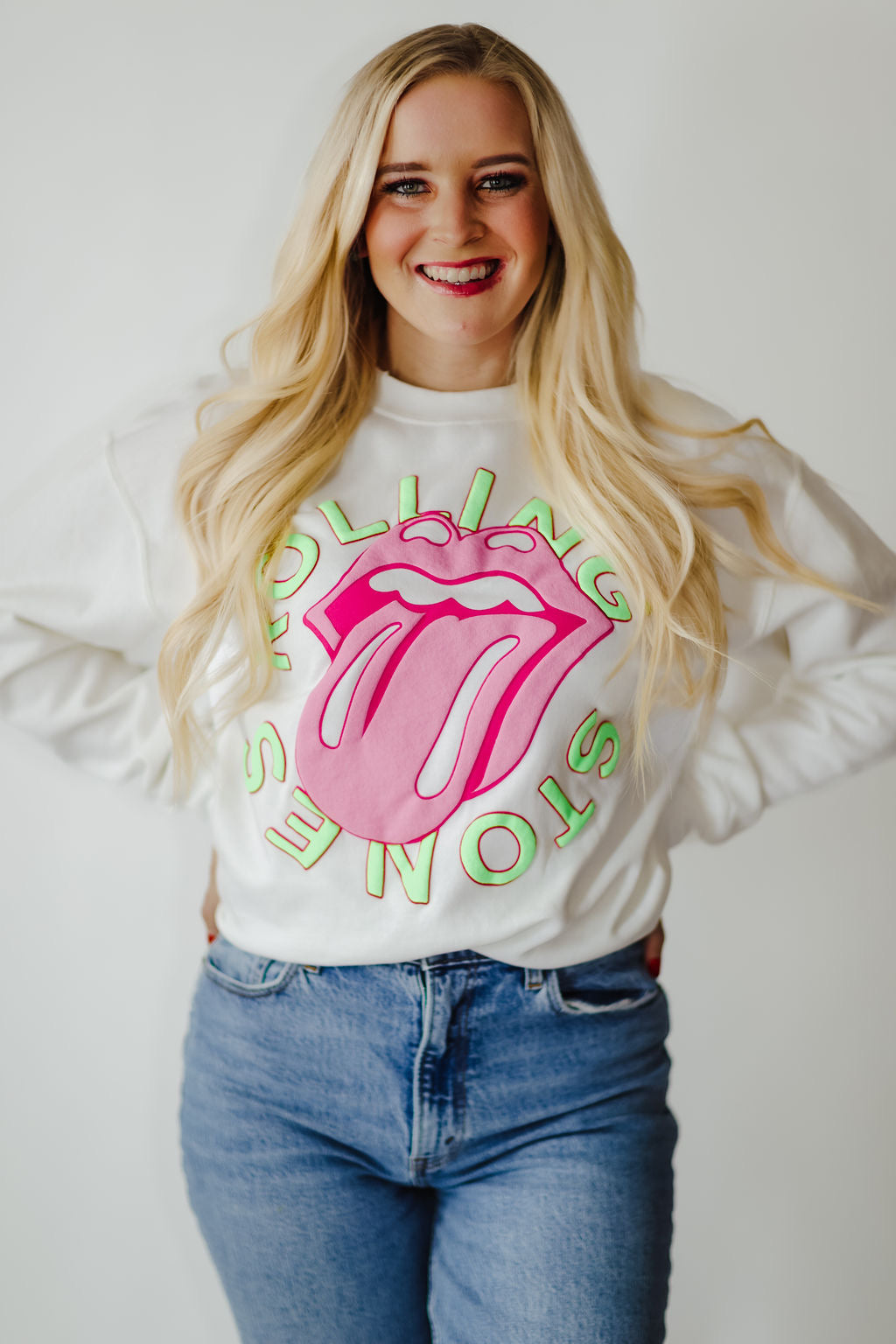 Rolling Stones Neon Puff Lick Sweatshirt