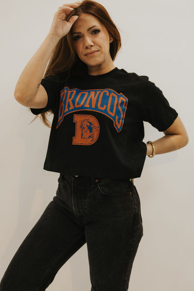 Denver Broncos Blitz Mock Neck Crop Tee