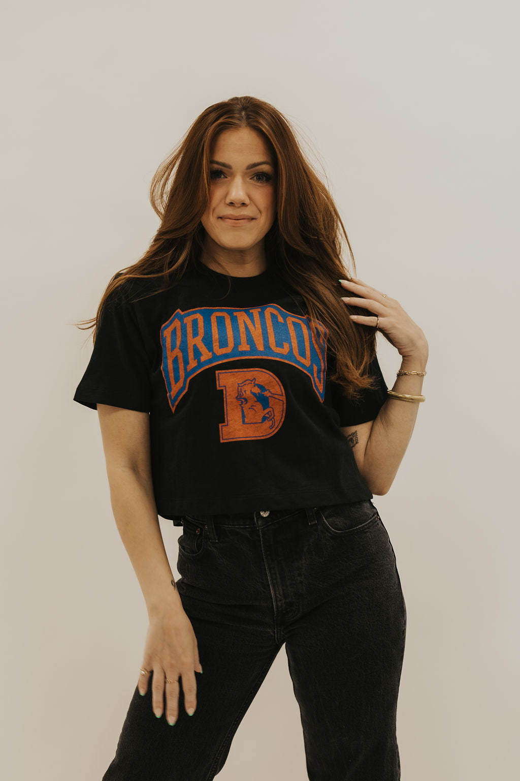 Denver Broncos Blitz Mock Neck Crop Tee