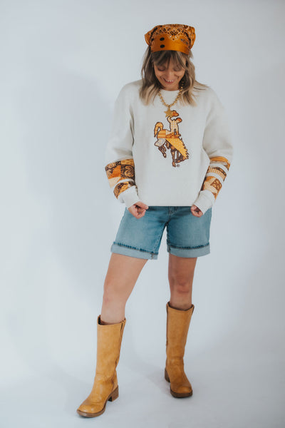 Bucking Horse Patchwork Crewneck *IMPERFECT* - RUBY WYLD