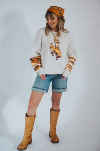 Bucking Horse Patchwork Crewneck *IMPERFECT* - RUBY WYLD