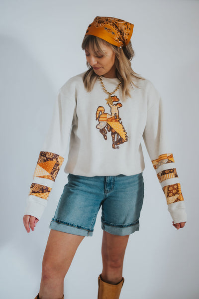 Bucking Horse Patchwork Crewneck *IMPERFECT* - RUBY WYLD