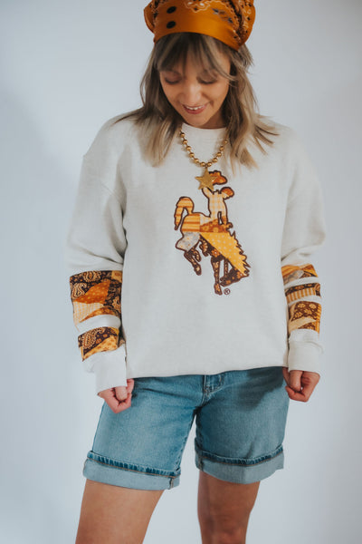 Bucking Horse Patchwork Crewneck *IMPERFECT* - RUBY WYLD