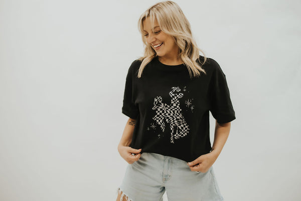 Checkered Bucking Horse Tee - Black *FINAL FEW*