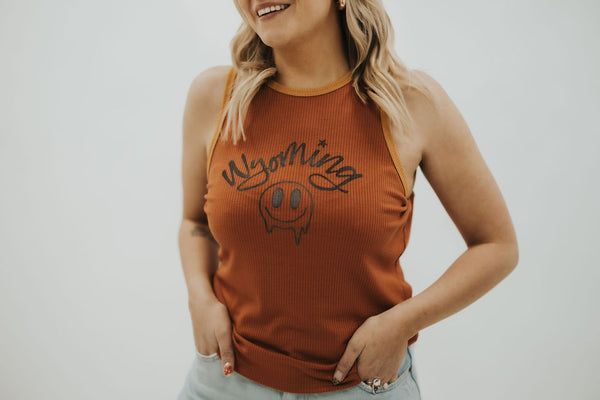 Wyoming Smiley Ribbed Tank - Plus Size