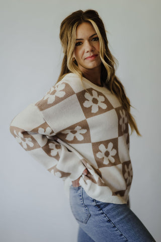 The cutest + softest floral checkered flower knit sweater.