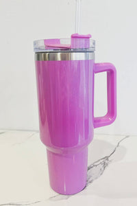 The perfect cup to help you get your daily water intake, a 40 oz. tumbler! They are easy to clean, leak-proof + designed to keep drinks either hot or cold for extended periods of time! A wildly popular choice for those who want a reliable + stylish tumbler for everyday use. Super fun purple color.