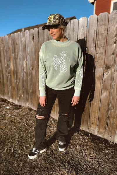 Wavy Checkered Bucking Horse Sweatshirt *1 LEFT* - RUBY WYLD