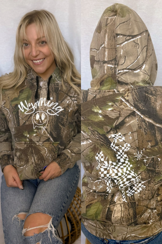 Wyoming Smiley Bucking Horse Hoodie - VINTAGE Camo