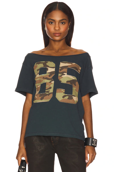 Camo Applique Off The Shoulder Tee