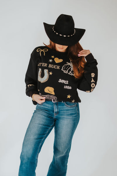 Coquette University of Wyoming Cowboy Crewneck - RUBY WYLD