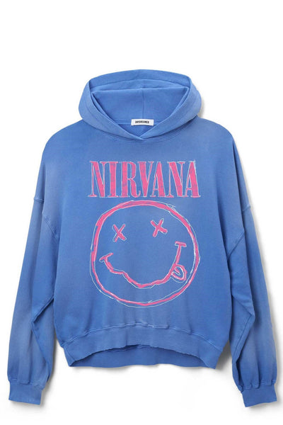 Daydreamer Nirvana Smiley Oversized Hoodie - Sun Faded Cobalt