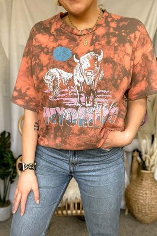 Welcome to Wyoming Thrifted Tee *Charcoal Acid Wash*