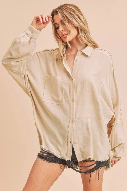 Ride or Die Button Down Top - Oat *1 LEFT*