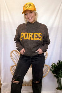 Woven turtleneck style sweater with “POKES” across the chest (officially licensed)