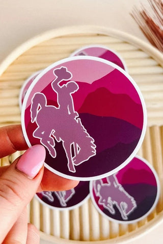 Wyo Cowboys Bucking Horse Mountain Silhouette Sticker